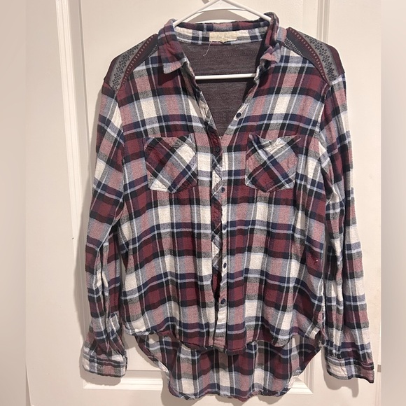 Boho Navy Maroon and White Flannel - Picture 1 of 2